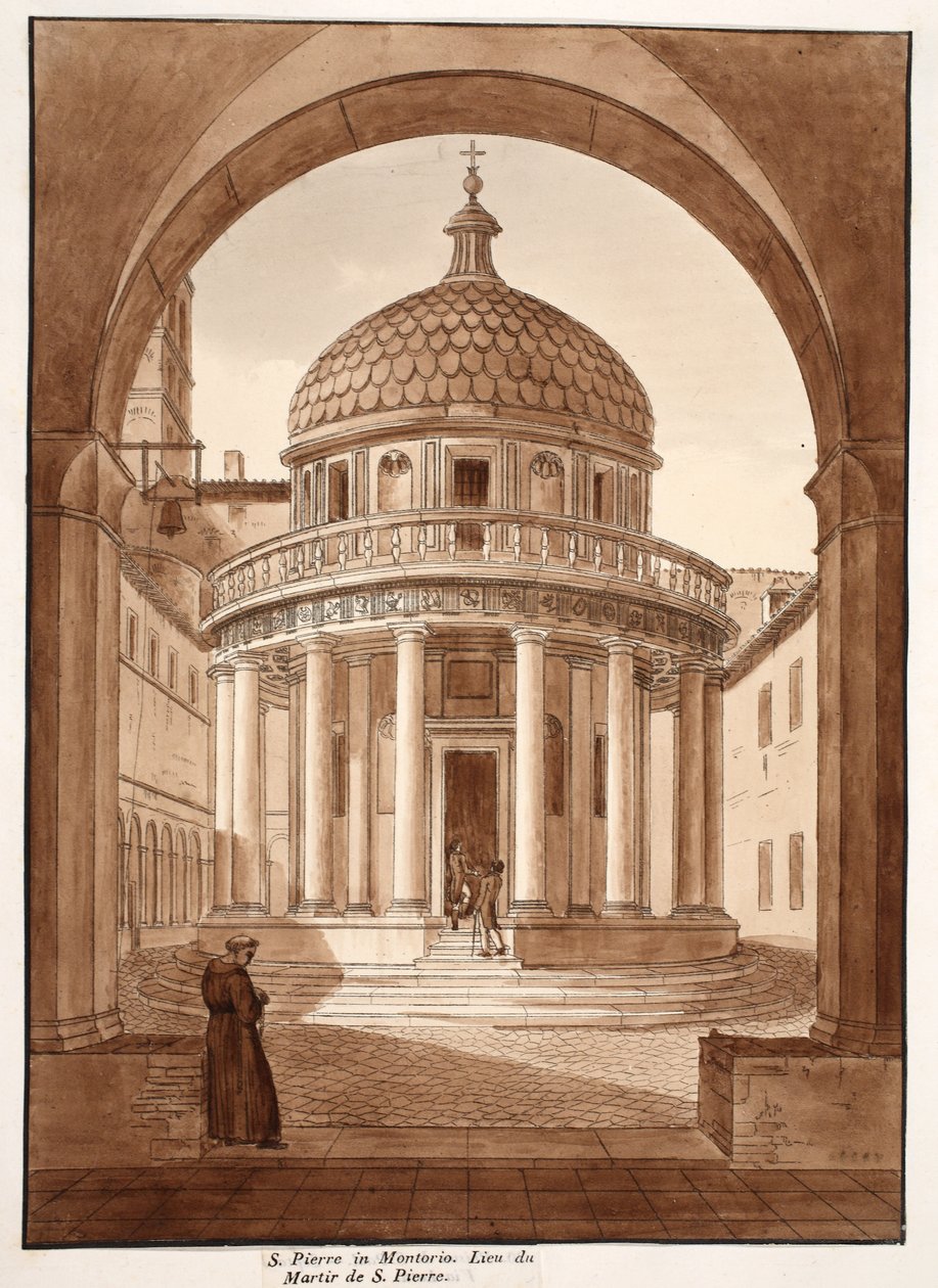 San Pietro in Montorio, místo mučednické smrti svatého Petra, 1833 (lept s hnědým lakem) od Agostino Tofanelli