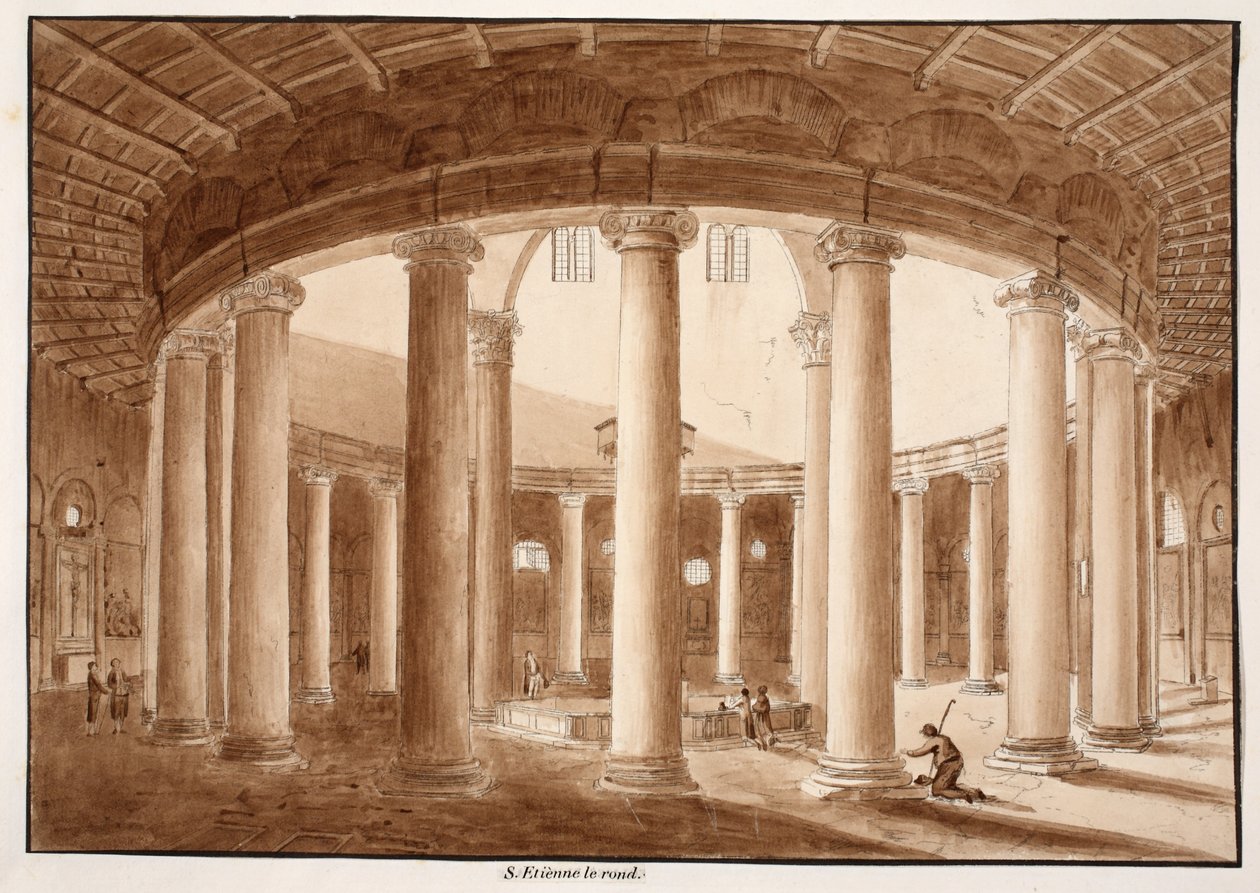 Santo Stefano Rotondo, 1833 (lept s hnědým lavírováním) od Agostino Tofanelli