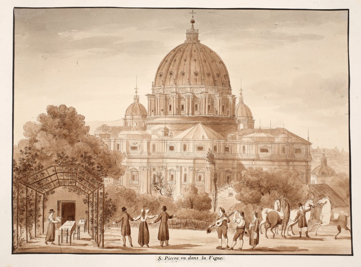 Pohled svatého Petra z vinice, 1833 (lept s hnědou lazurou) od Agostino Tofanelli