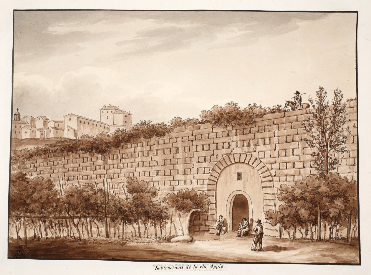 Substructions of the Via Appia, 1833 (lept s hnědým lavírováním) od Agostino Tofanelli