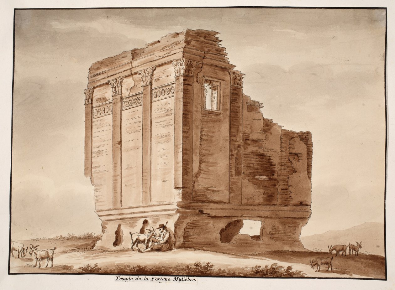 Chrám Fortuna Muliebre, 1833 (lept s hnědým lavírováním) od Agostino Tofanelli