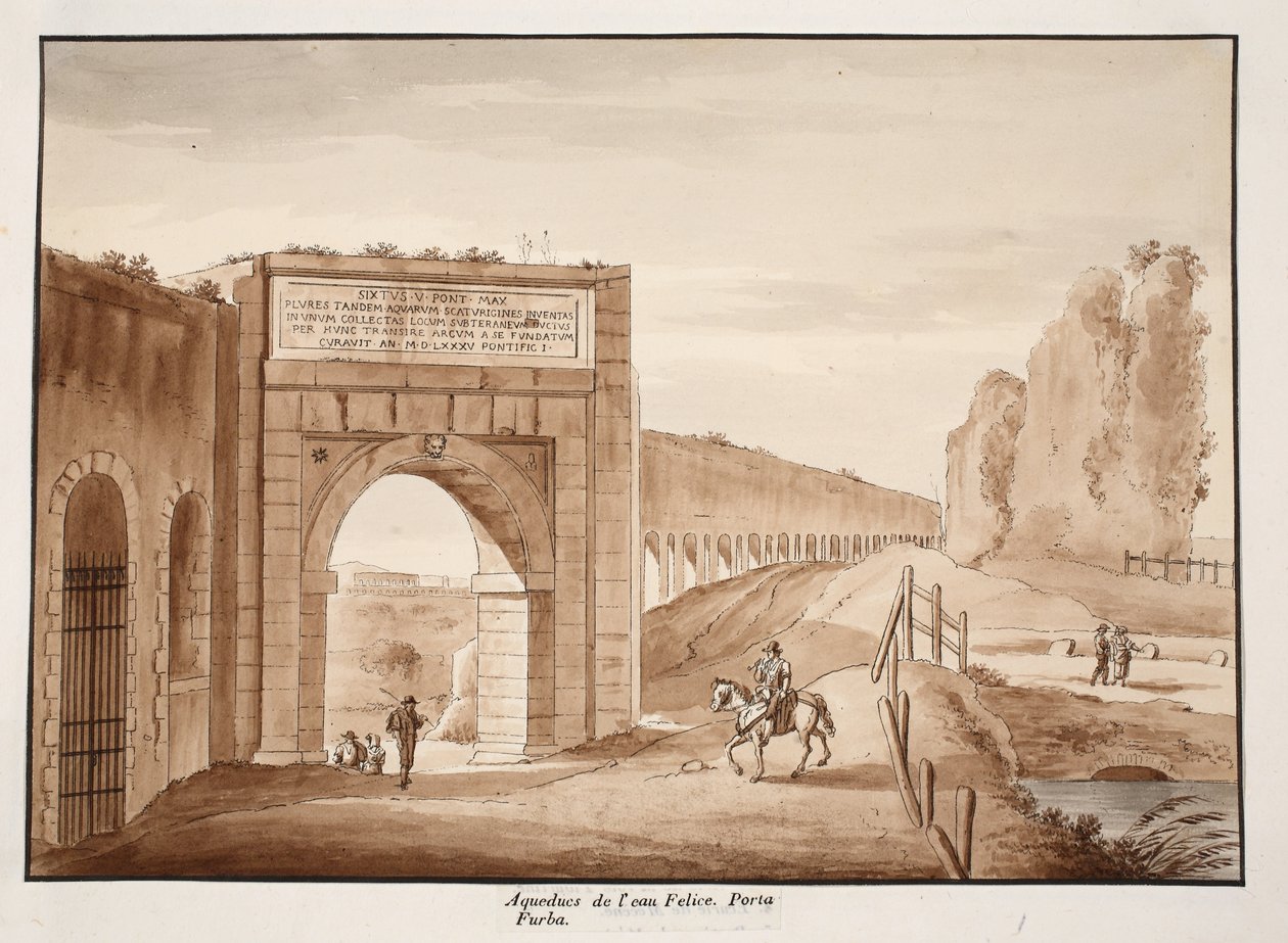 Acqua Felice a Porta Furba, 1833 (leptání s hnědým lavírováním) od Agostino Tofanelli