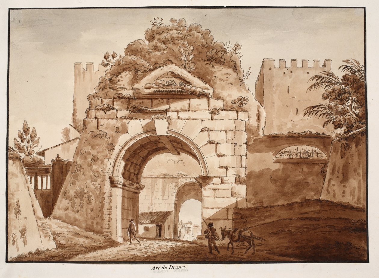 The Arch of Drusus, 1833 (lept s hnědým lavírováním) od Agostino Tofanelli