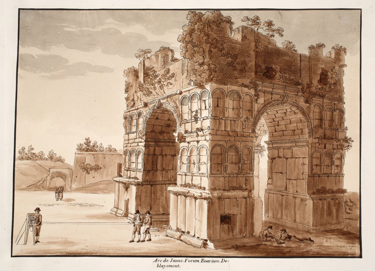 The Arch of Janus: Excavation of Forum Boarium, 1833 (lept s hnědou lazurou) od Agostino Tofanelli