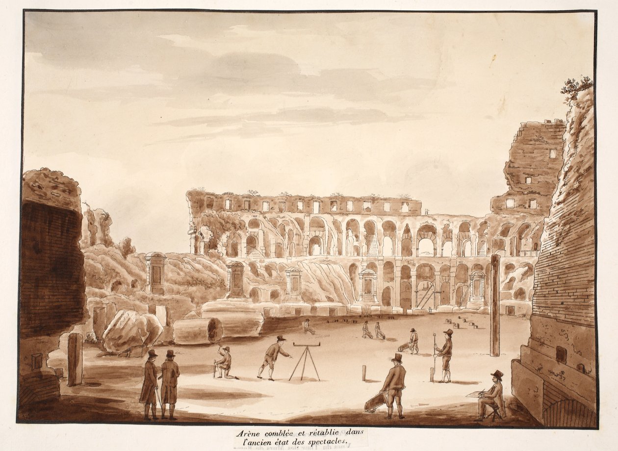 Aréna Kolosea zasypaná a obnovená do původního stavu, 1833 (lept s hnědým lakem) od Agostino Tofanelli