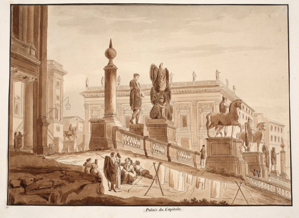 The Capitoline Palazzi, 1833 (lept s hnědým lavírováním) od Agostino Tofanelli