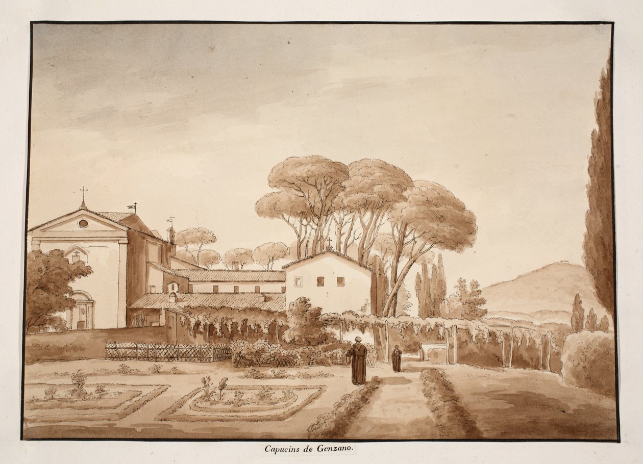 Kapucínský klášter v Genzanu, 1833 (lept s hnědým lakem) od Agostino Tofanelli