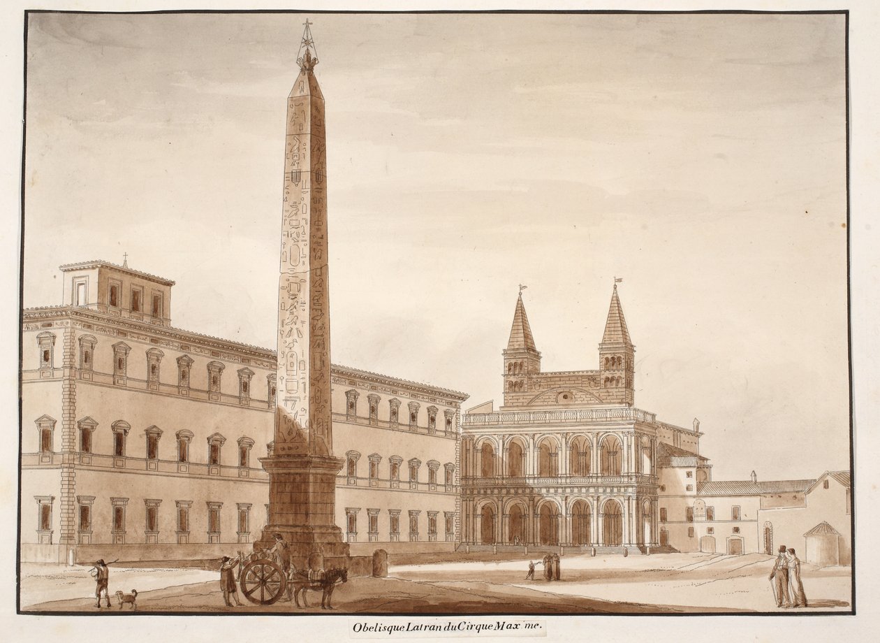 Lateránský obelisk, z Circus Maximus, 1833 (lept s hnědou lazurou) od Agostino Tofanelli
