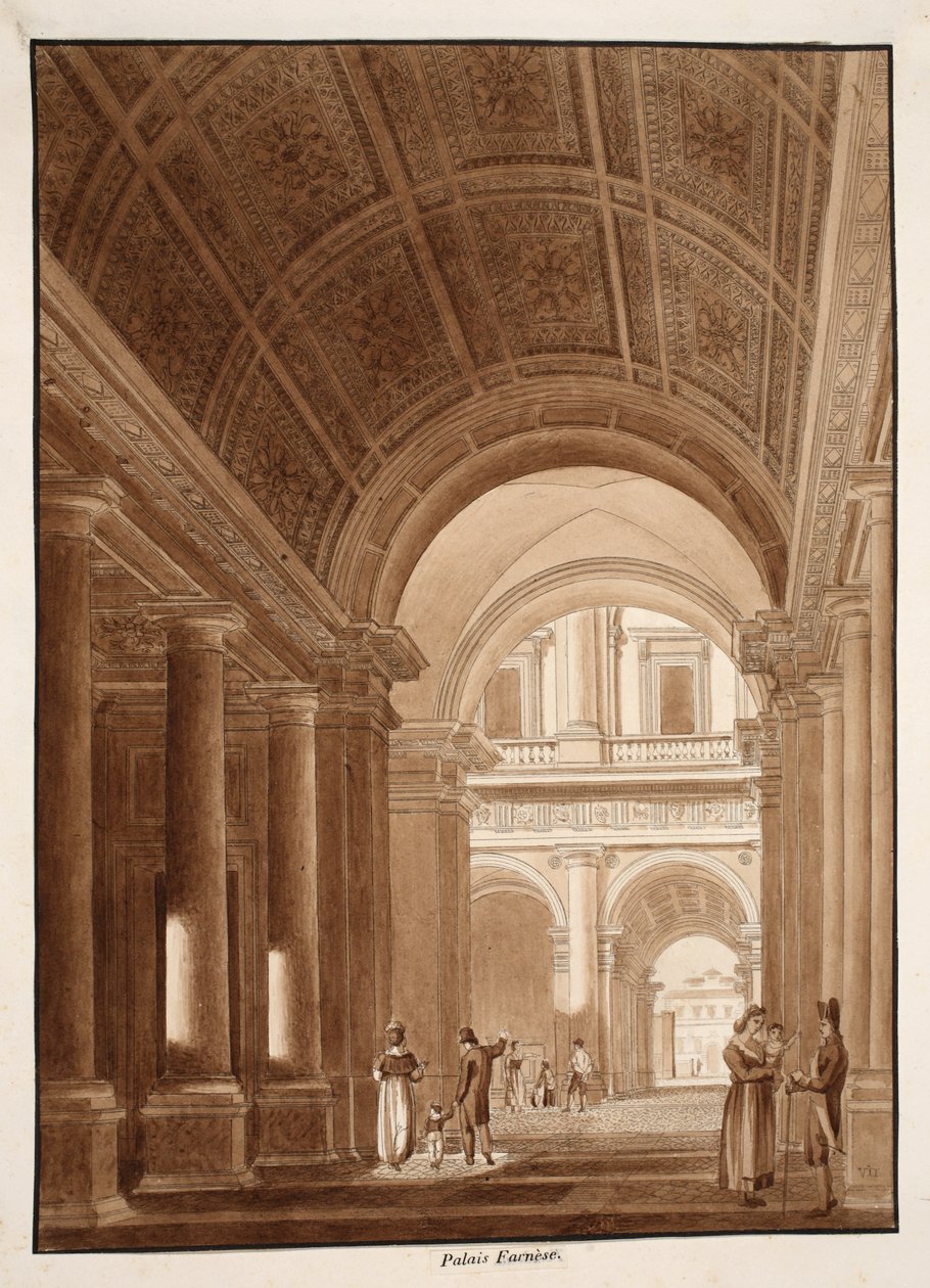Palazzo Farnese, 1833 (lept s hnědým lavírováním) od Agostino Tofanelli