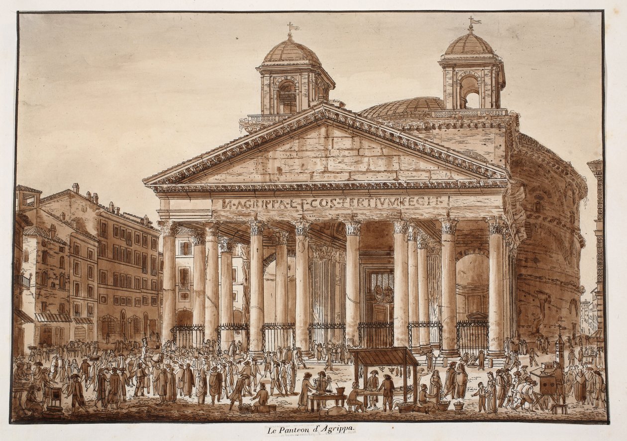 Pantheon Agrippa, 1833 (lept s hnědým lavírováním) od Agostino Tofanelli
