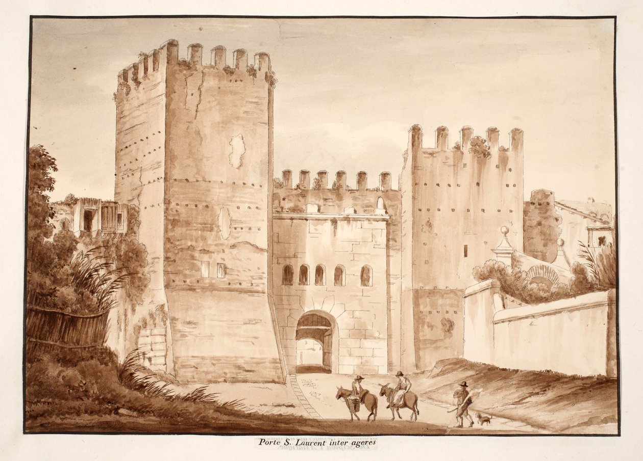 Porta San Lorenzo, inter ageres, 1833 (lept s hnědým lavírováním) od Agostino Tofanelli