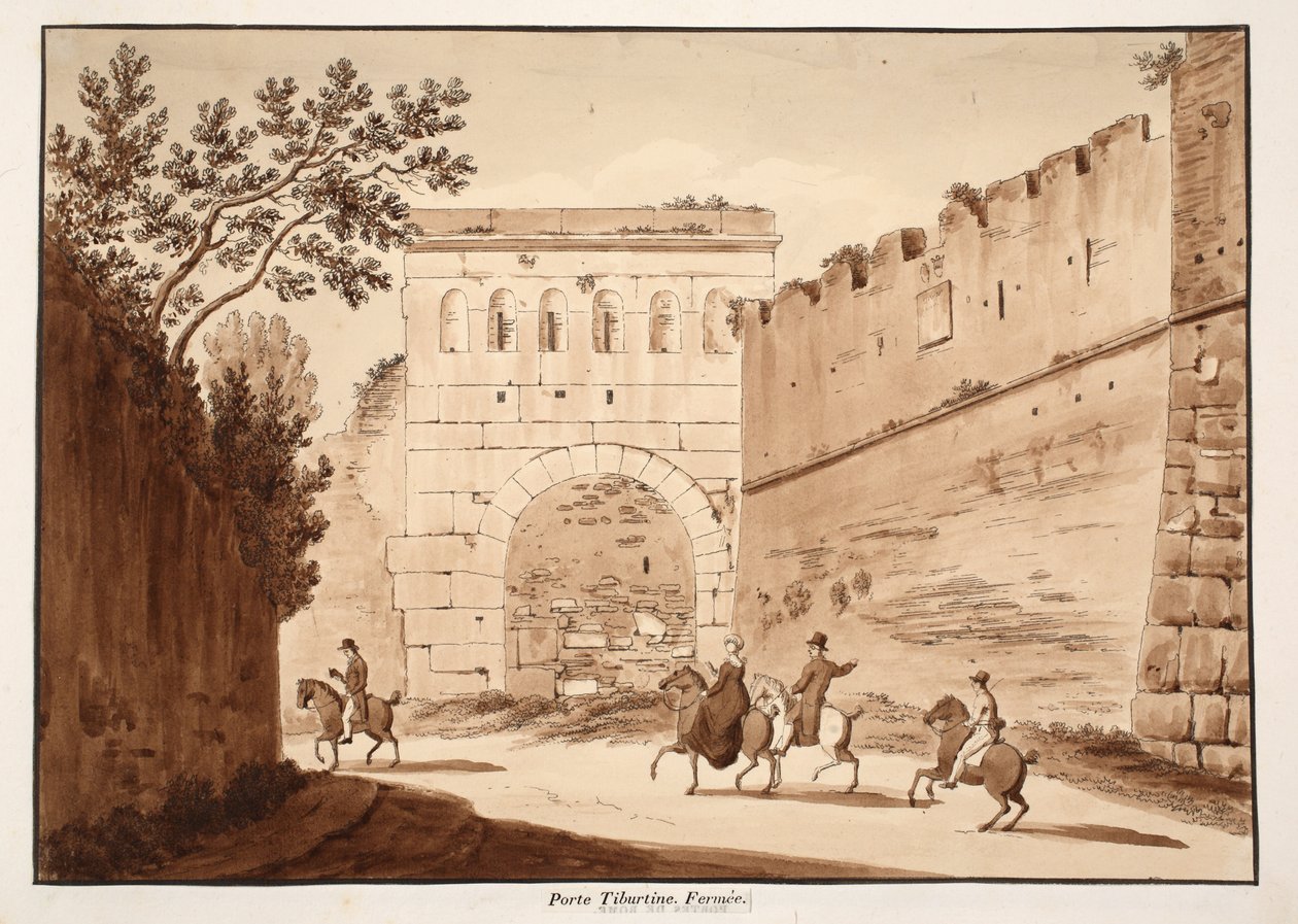 Porta Tiburtina, zavřená, 1833 (lept s hnědým lakem) od Agostino Tofanelli