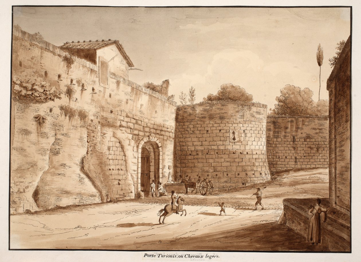 Porta Turrionis, nebo Cavalleggeri, 1833 (leptání s hnědým lavírováním) od Agostino Tofanelli