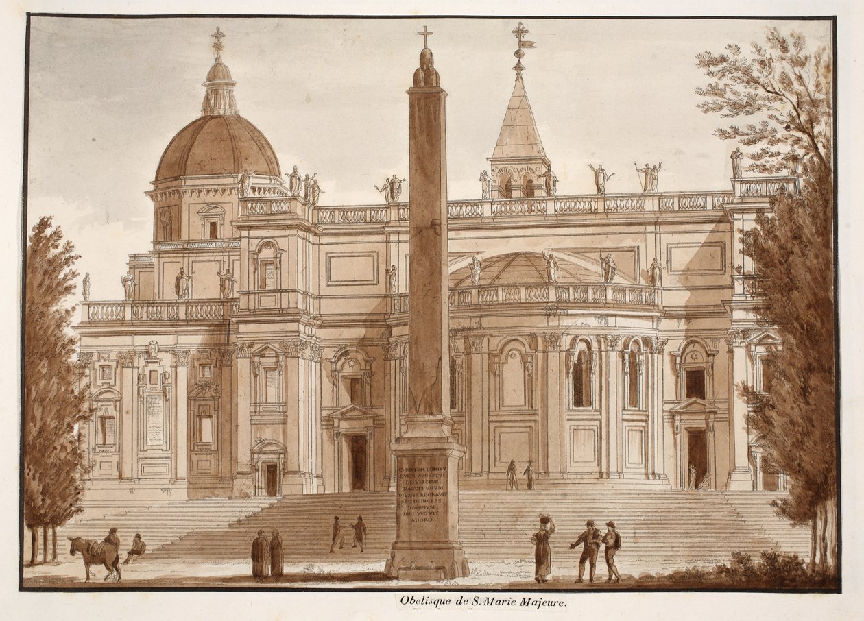 Obelisk Santa Maria Maggiore, 1833 (lept s hnědým lavírováním) od Agostino Tofanelli