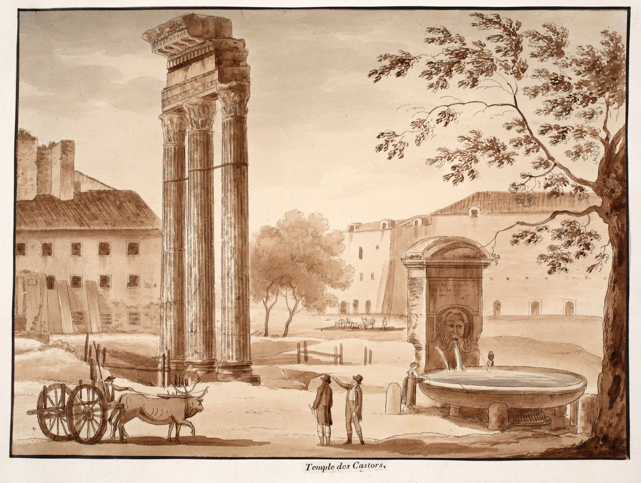 Castorův chrám, 1833 (lept s hnědým lavírováním) od Agostino Tofanelli