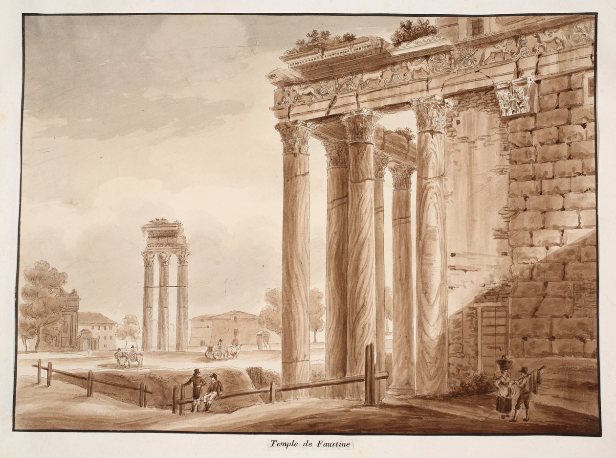 Chrám Faustiny, 1833 (lept s hnědým lavírováním) od Agostino Tofanelli