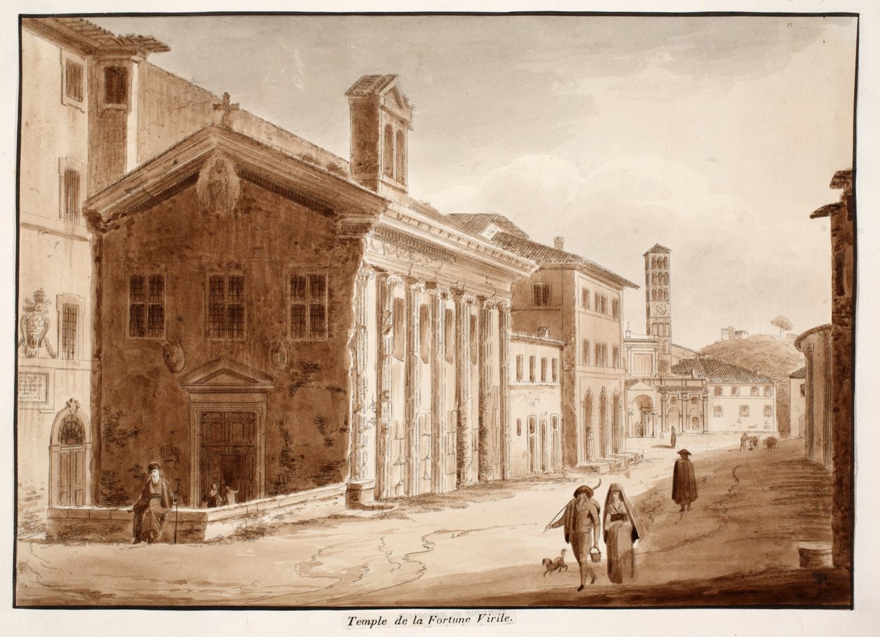 Chrám Fortuna Virilis, 1833 (lept s hnědým lavírováním) od Agostino Tofanelli