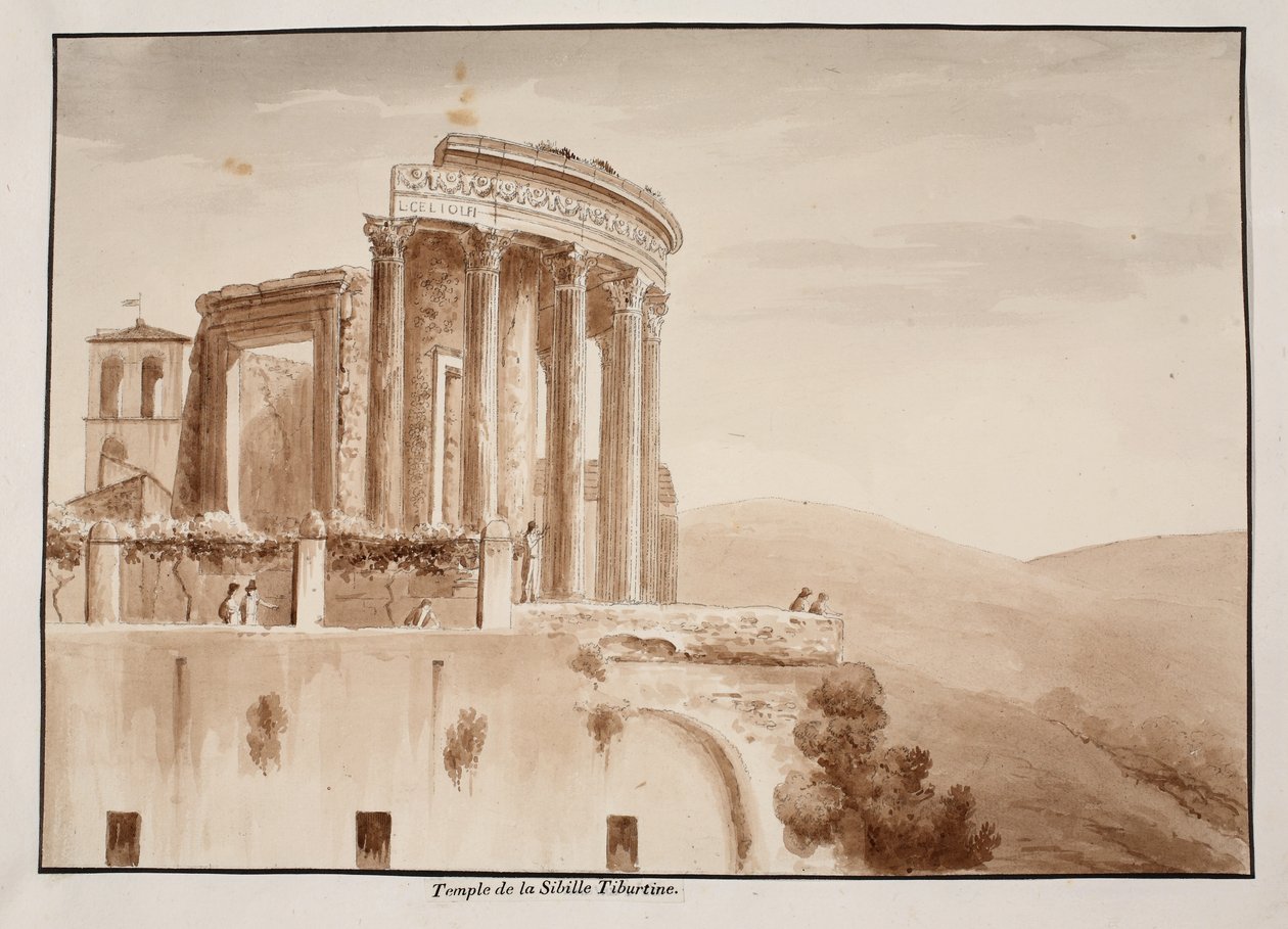 Chrám Tiburtinské Sibyly, 1833 (lept s hnědým lavírováním) od Agostino Tofanelli