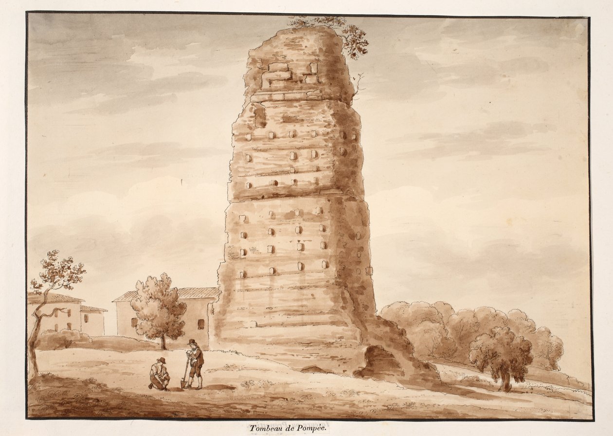 The Tomb of Pompey, 1833 (lept s hnědým lavírováním) od Agostino Tofanelli