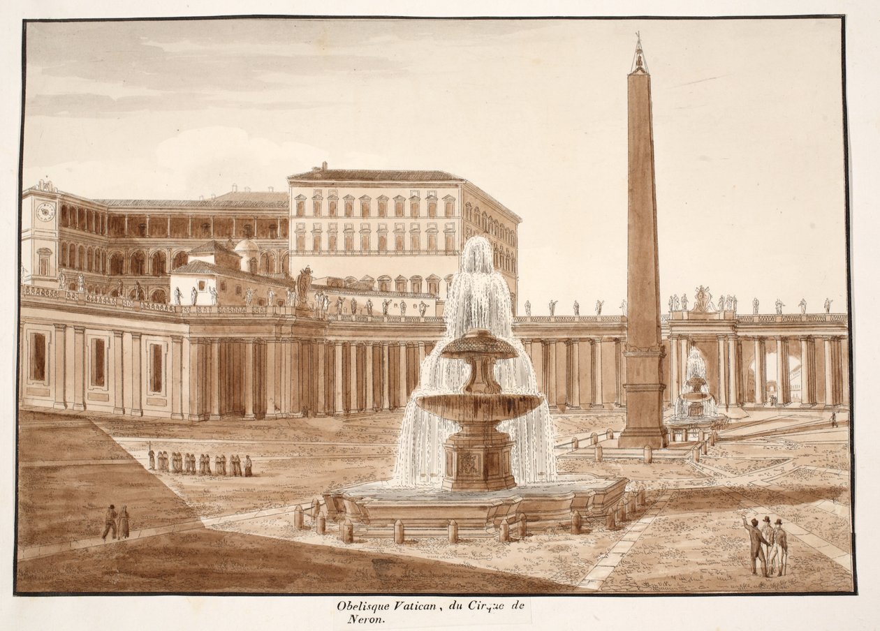 Vatikánský obelisk z Neronova cirkusu, 1833 (lept s hnědou lazurou) od Agostino Tofanelli