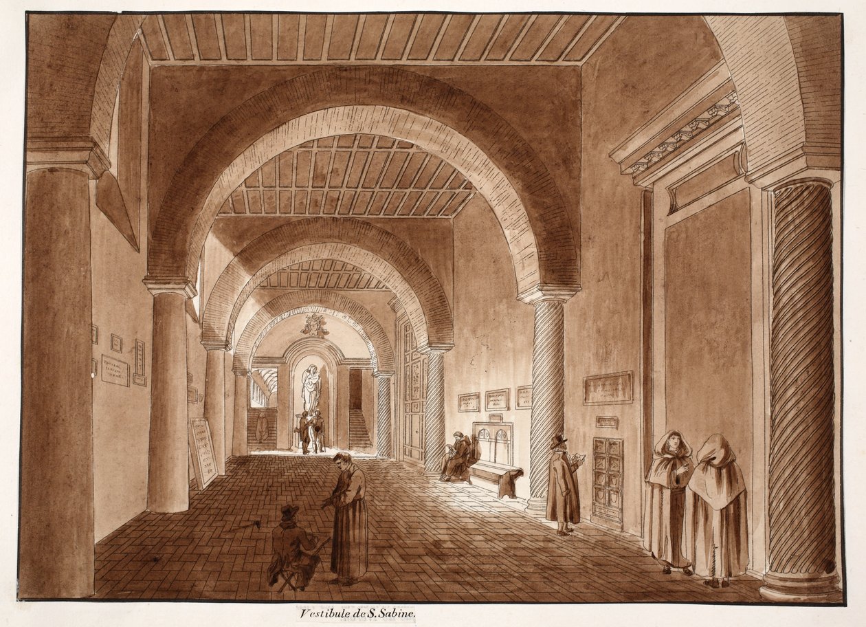 Vestibul of Santa Sabina, 1833 (lept s hnědým lavírováním) od Agostino Tofanelli