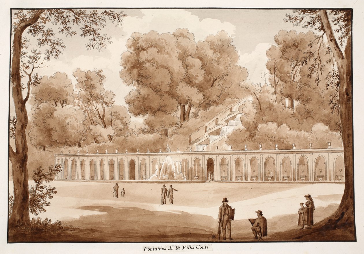 Fontány Villa Conti, 1833 (lept s hnědým lavírováním) od Agostino Tofanelli