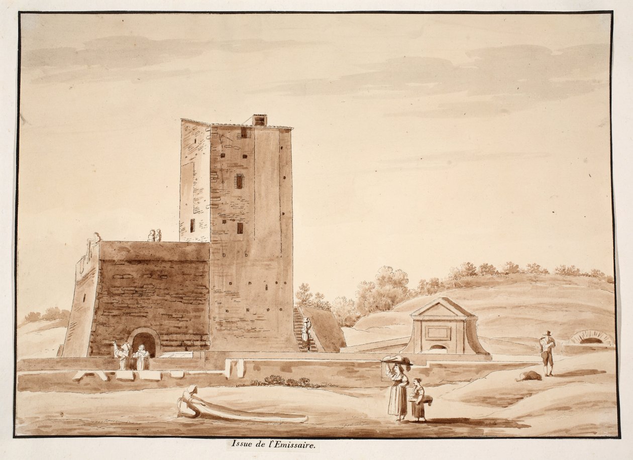 Vznik emmisária jezera Albano, 1833 (lept s hnědým lavírováním) od Agostino Tofanelli