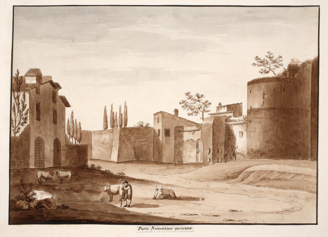 Stará Porta Nomentana, 1833 (lept s hnědým lavírováním) od Agostino Tofanelli