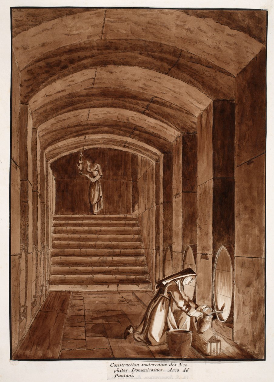 Podzemní budova neofytů dominikánských jeptišek. Arco dei Pantani, 1833 (lept s hnědým lavírováním) od Agostino Tofanelli