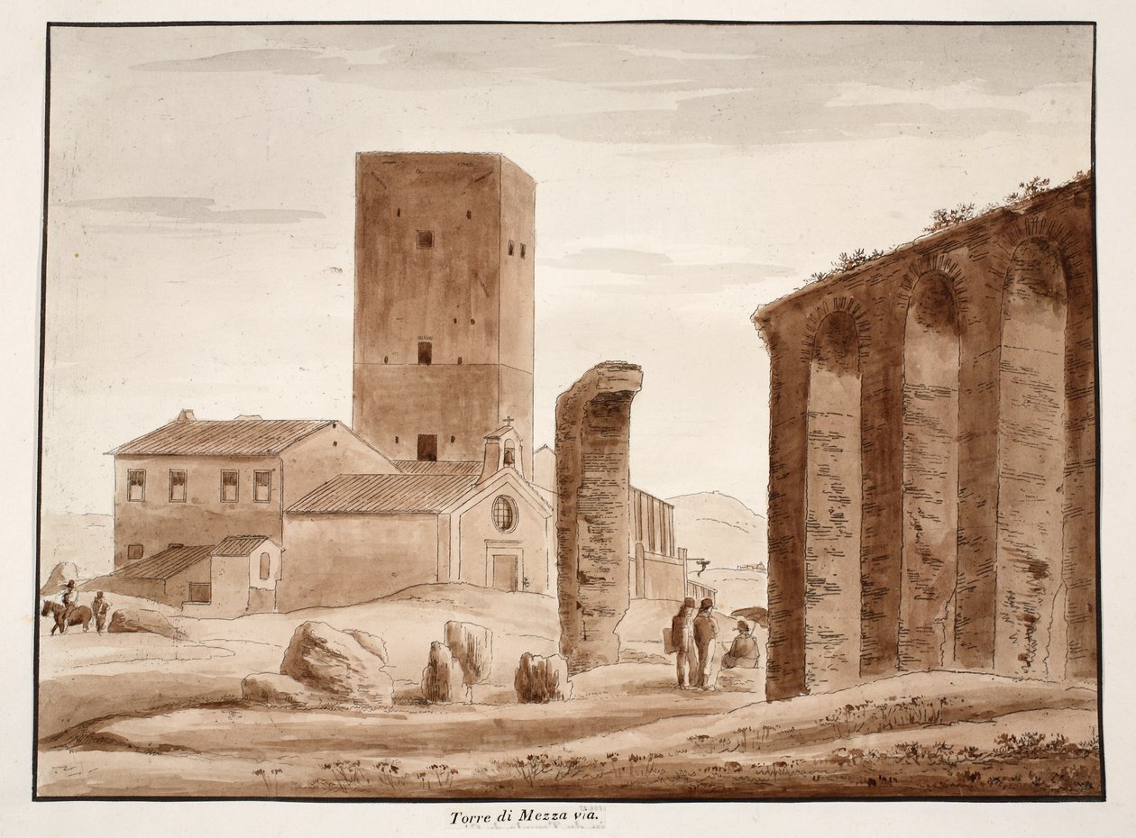 Torre di Mezza via, 1833 (lept s hnědým lavírováním) od Agostino Tofanelli
