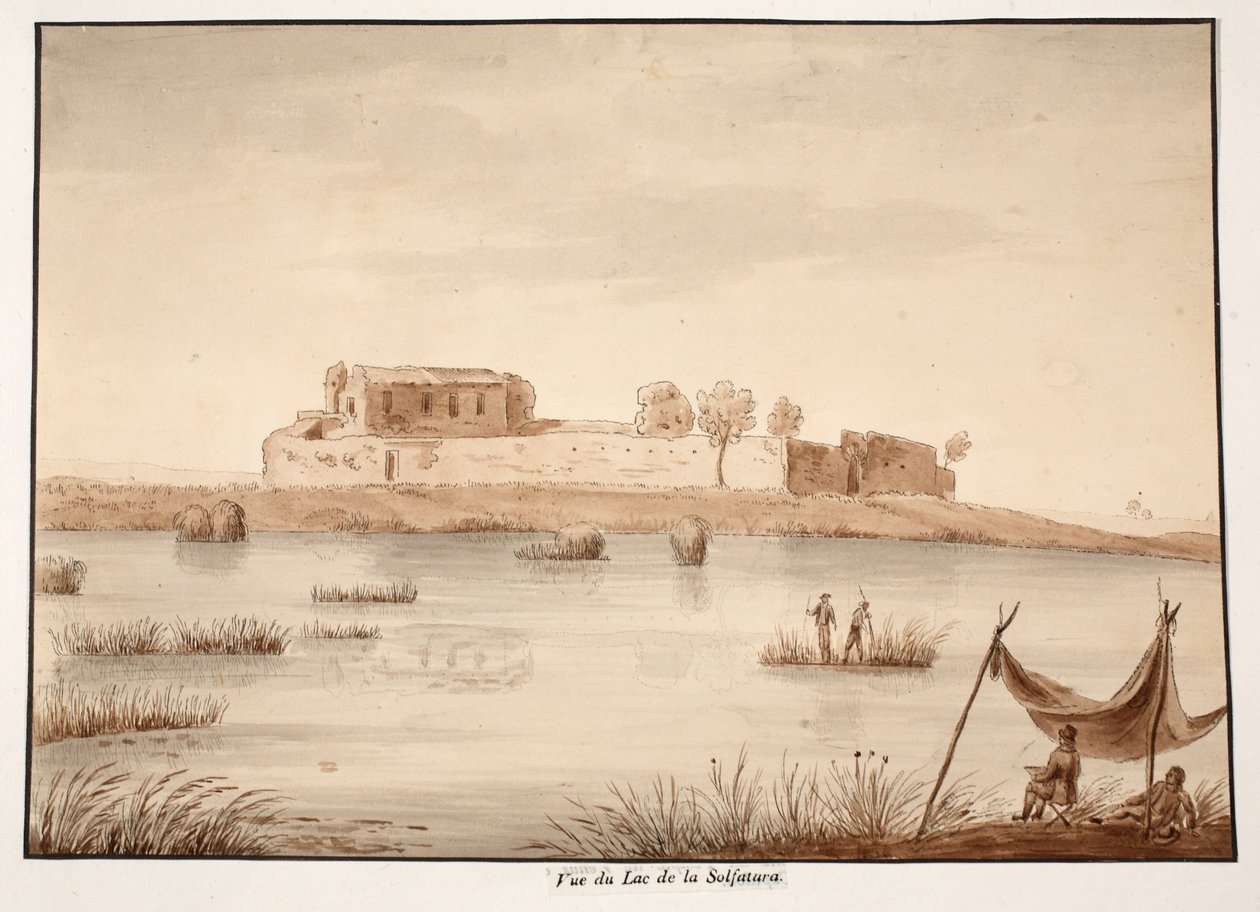 Pohled na jezero Solfatura, 1833 (lept s hnědou lazurou) od Agostino Tofanelli