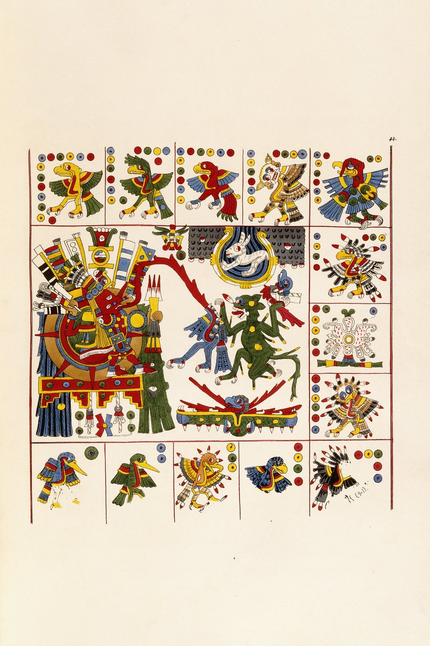 Stránka z knihy „Starověky Mexika: obsahující faksimilie starověkých mexických maleb a hieroglyfů“, c. 1830-1848 od Agostino Aglio