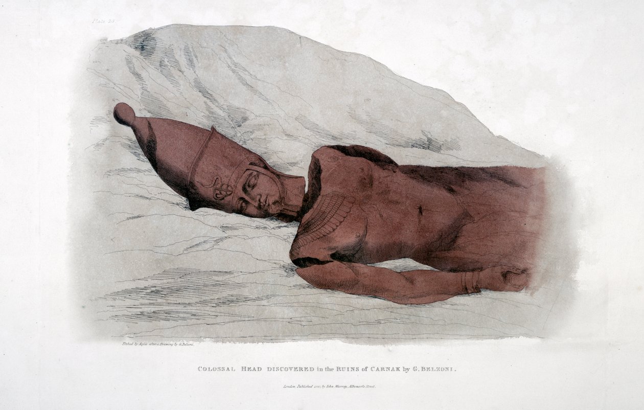 Kolosální hlava Objevena v ruinách Carnaku G Belzoni, 1820 od Agostino Aglio