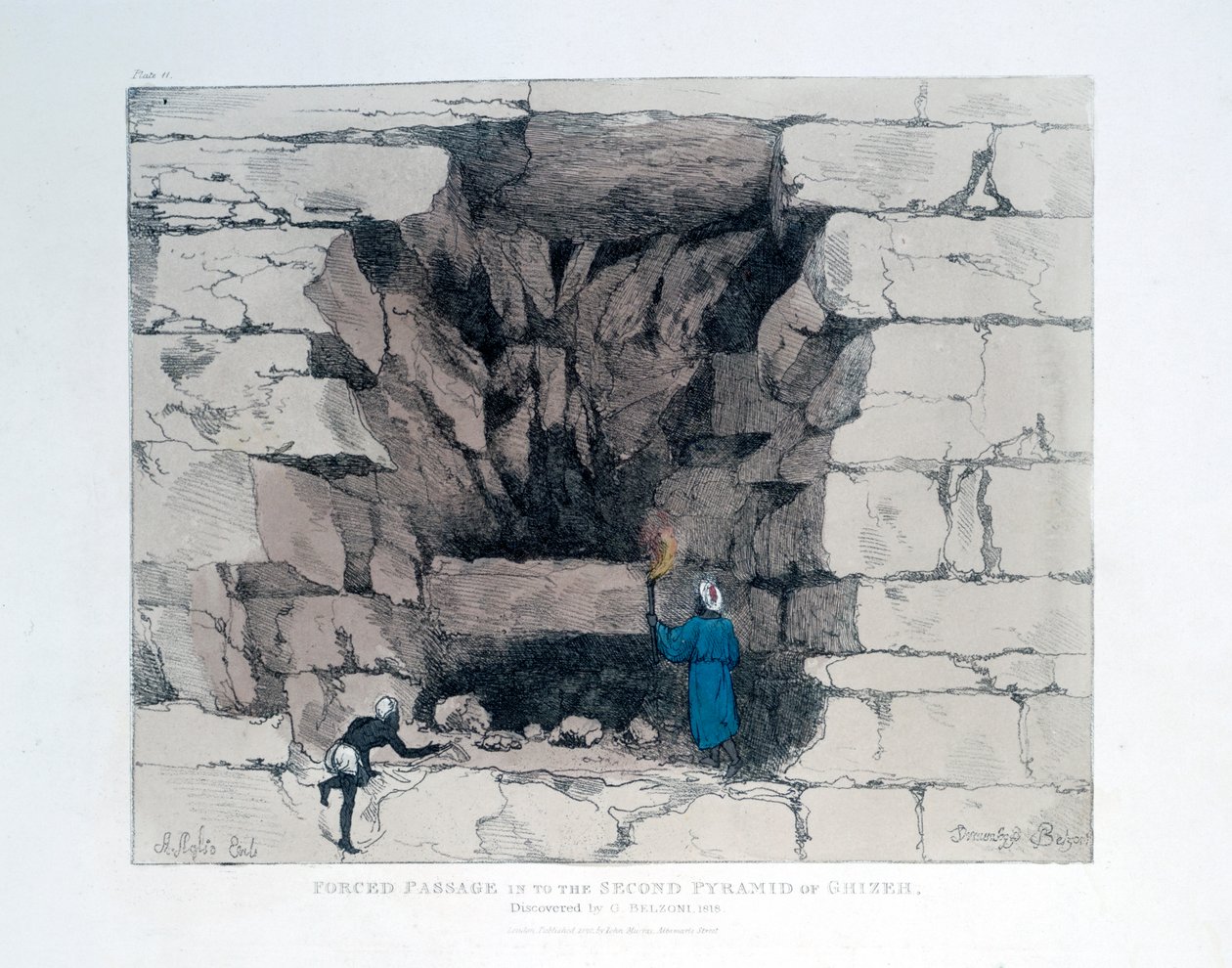 Nucený průchod ve druhé pyramidě v Gíze, Egypt, 1820 od Agostino Aglio