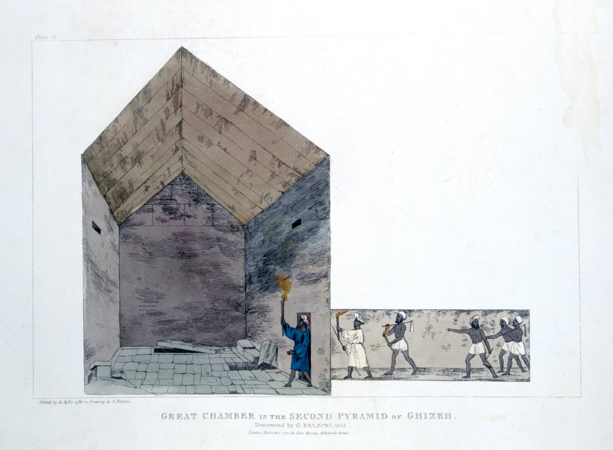 Velká komora ve druhé pyramidě v Gíze, Egypt, 1820 od Agostino Aglio