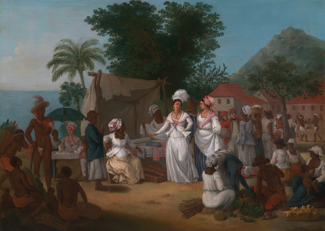 Trh s plátnem se stánkem s plátnem a zeleninou v Západní Indii, ca. 1780. od Agostino Brunias