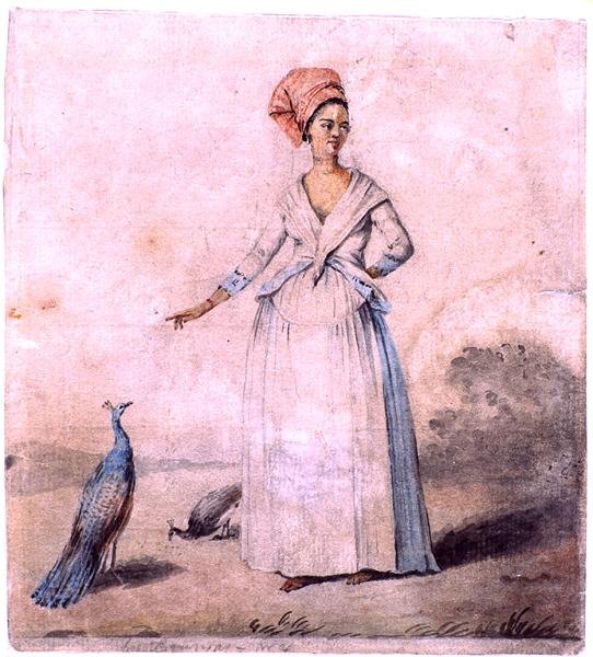 Dáma s pávem, cca 1770 (inkoust a pero na papíře) od Agostino Brunias