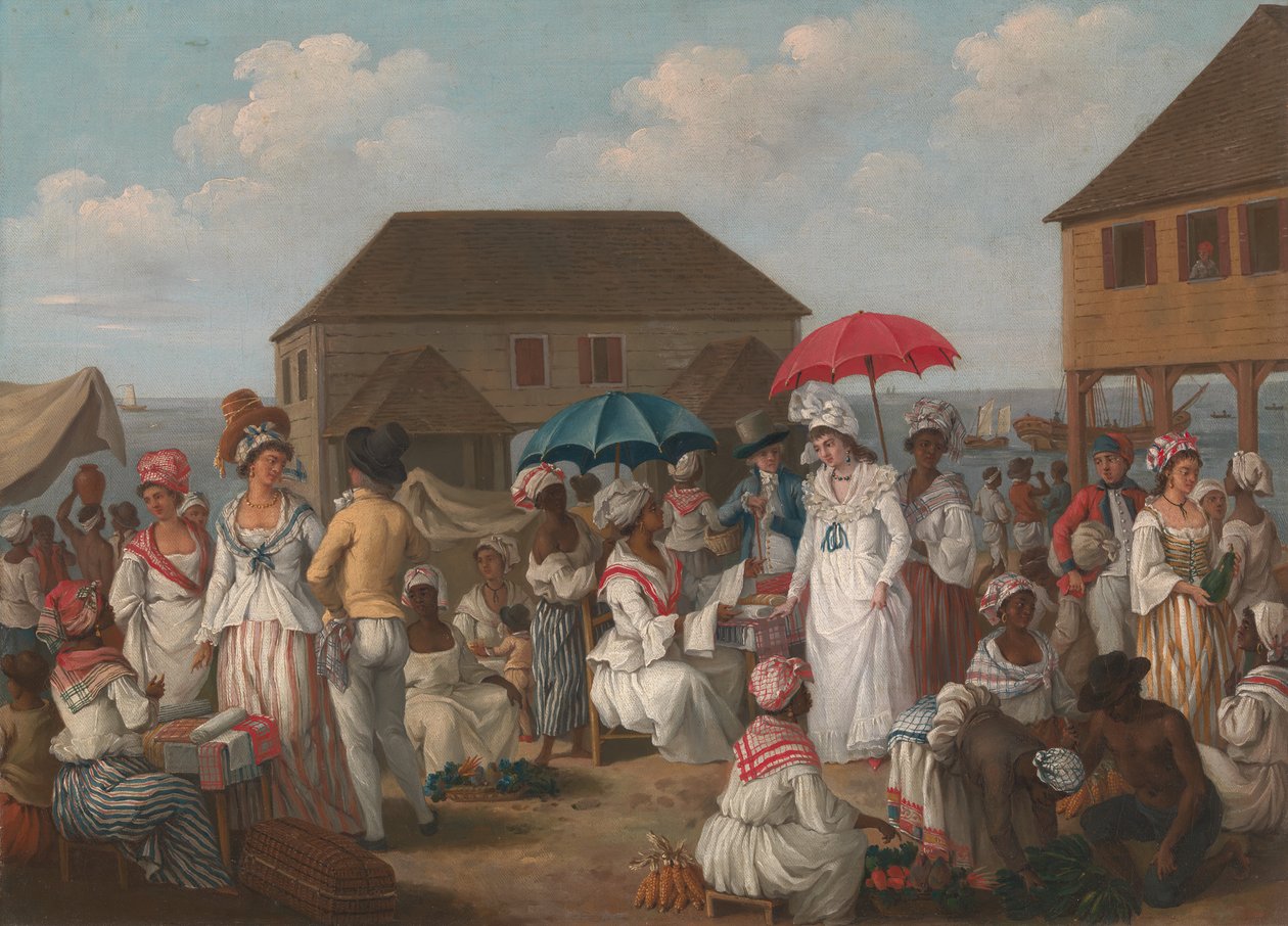 Trh s prádlem, Dominika – scéna na trhu, cca 1780. od Agostino Brunias