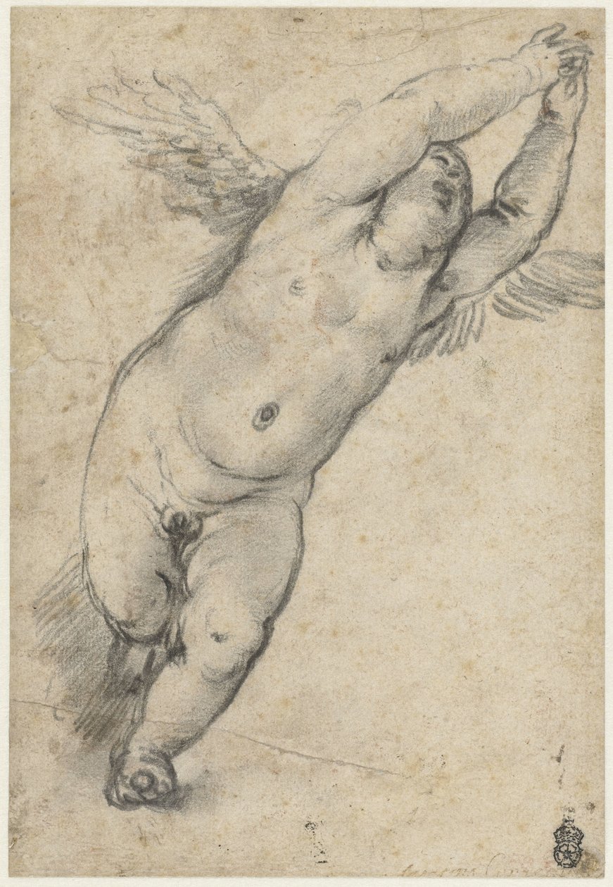 Létající putto se zdviženýma rukama od Agostino Carracci (attributed to)
