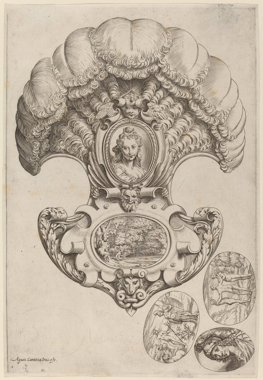 Čelenka v podobě vějíře od Agostino Carracci