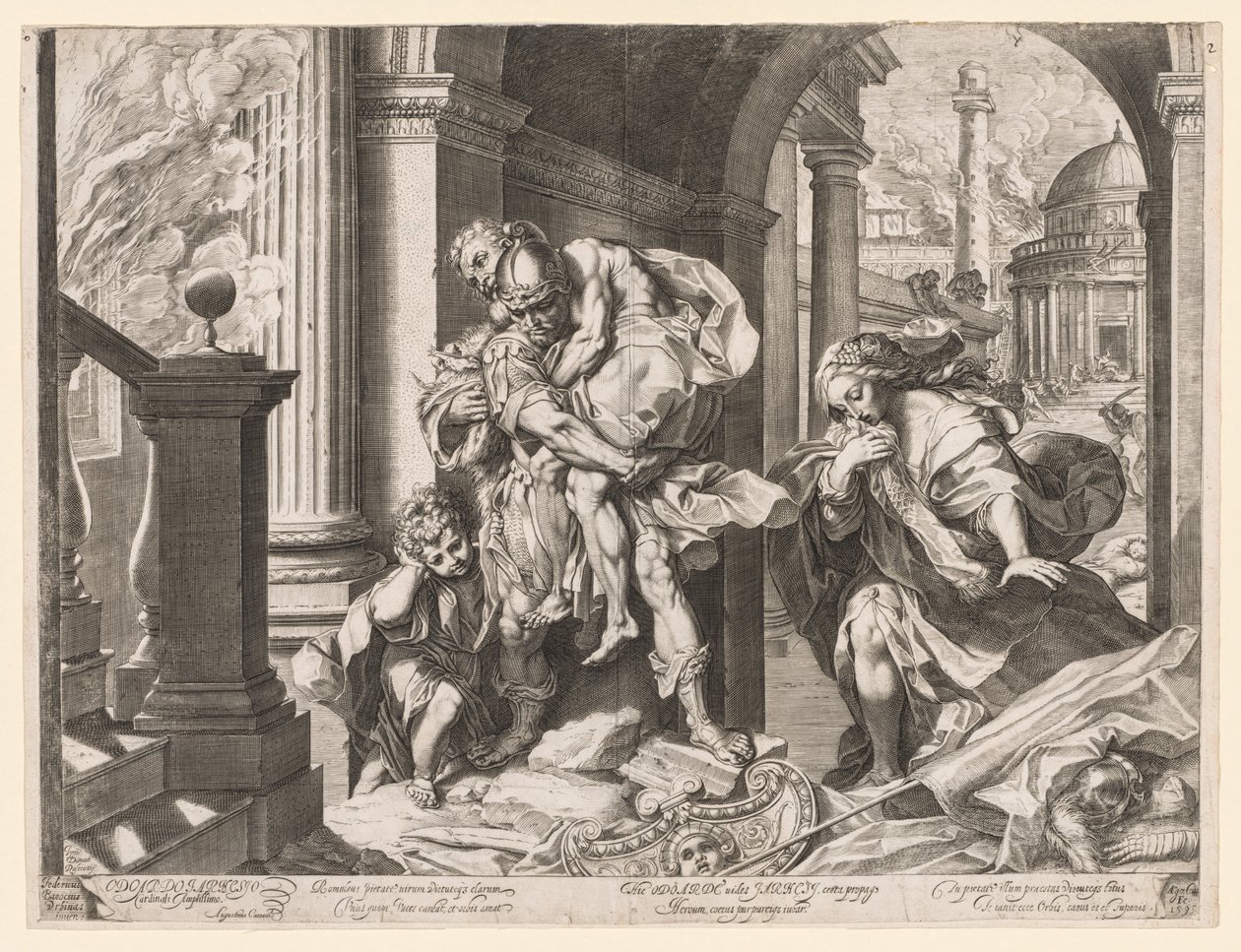Aeneas a jeho rodina prchající z Tróje od Agostino Carracci