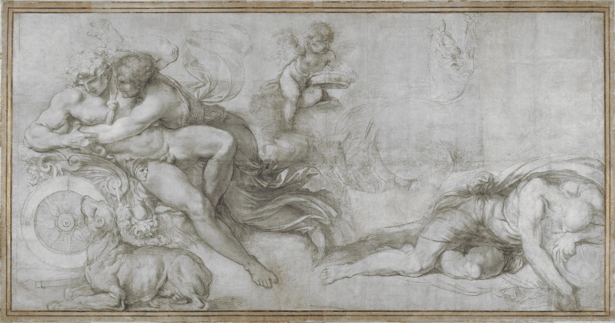 Cephalus unesl Aurora v jejím Chariot Cartoon pro fresku v galerii Palazzo Farnese, Řím, c. 1599 od Agostino Carracci