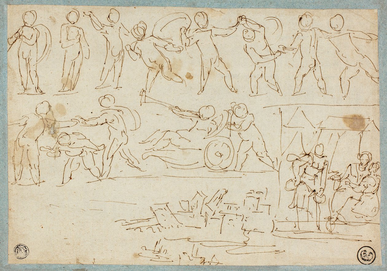 Vlys Putti, Náčrt Lota a jeho dcer, Náčrt budov od Agostino Carracci