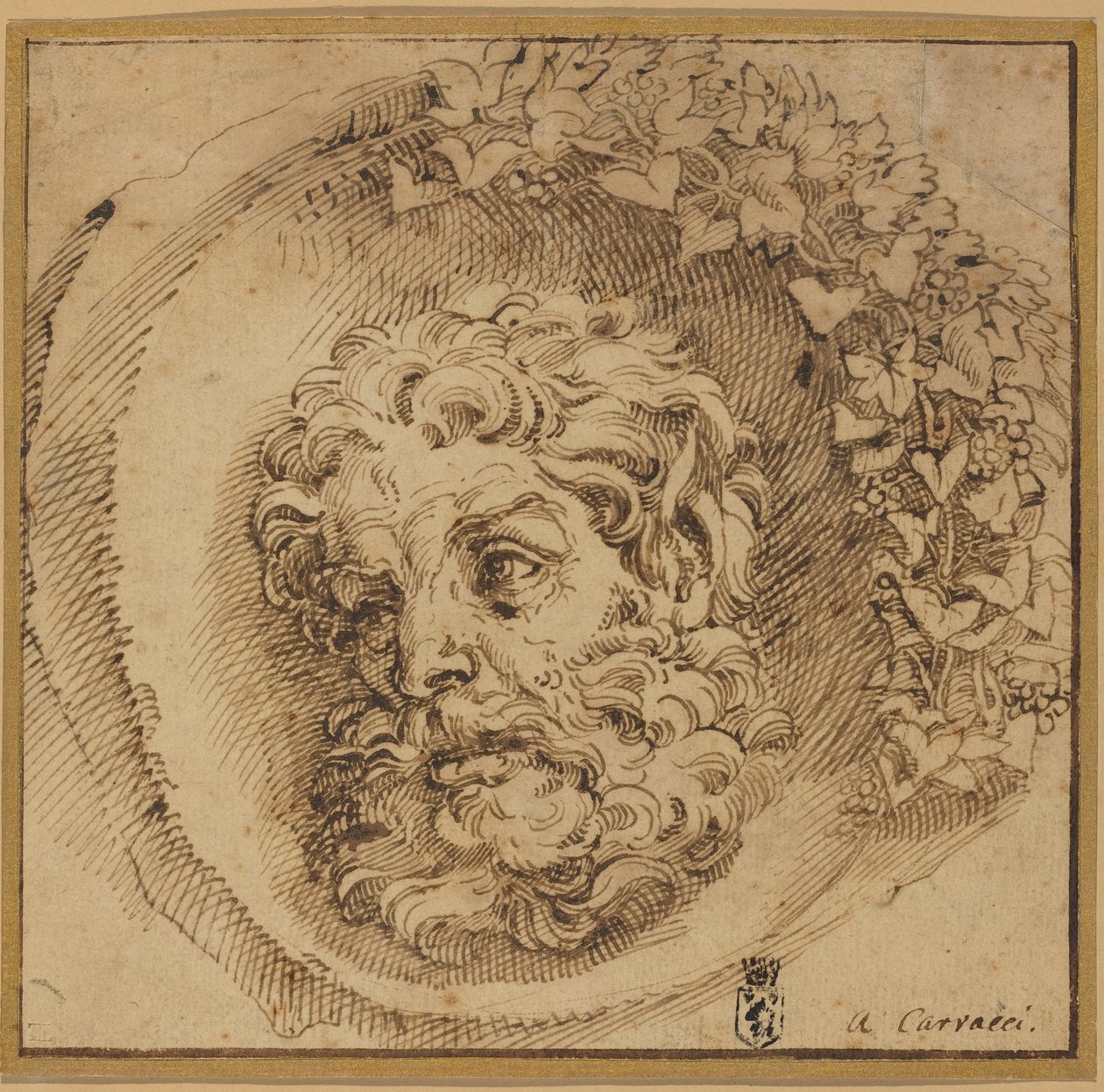 Hlava fauna v konkávním rondelu od Agostino Carracci