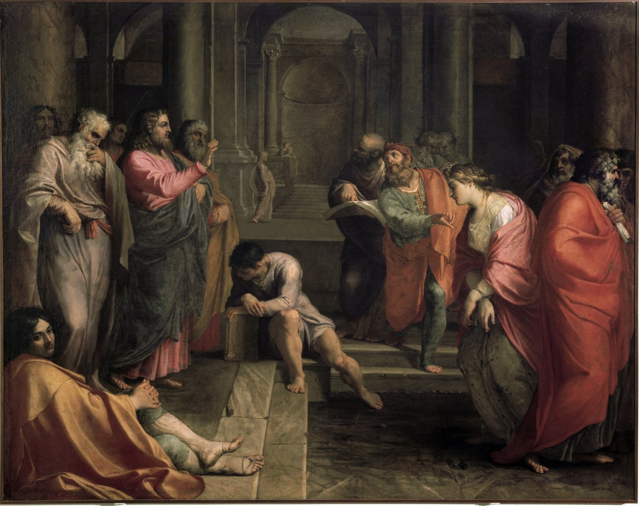 Ježíš Kristus a žena přistižená při cizoložství (olej na plátně od Agostino Carracci