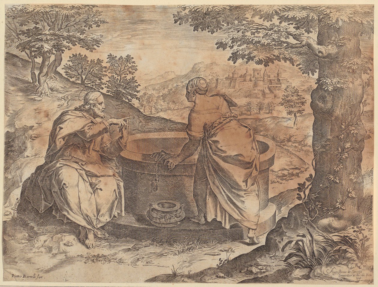 Ježíš a Samaritánka od Agostino Carracci