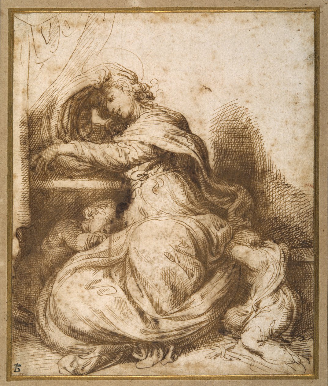 Madonna a dítě se svatým Johnem, všichni spí (pero a hnědý inkoust a hnědé mytí) od Agostino Carracci