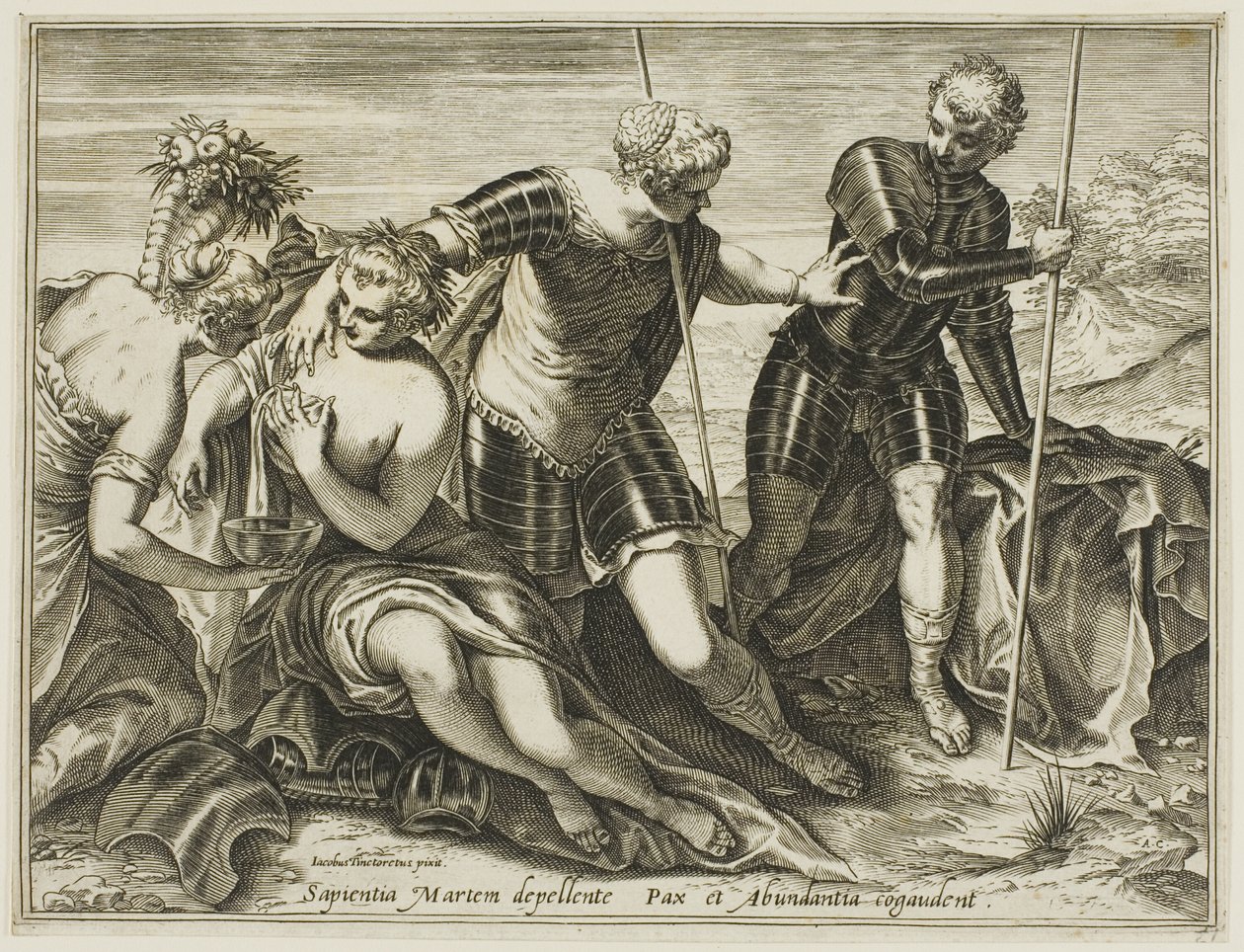 Mars vyhnán z míru a hojnosti Minervou od Agostino Carracci