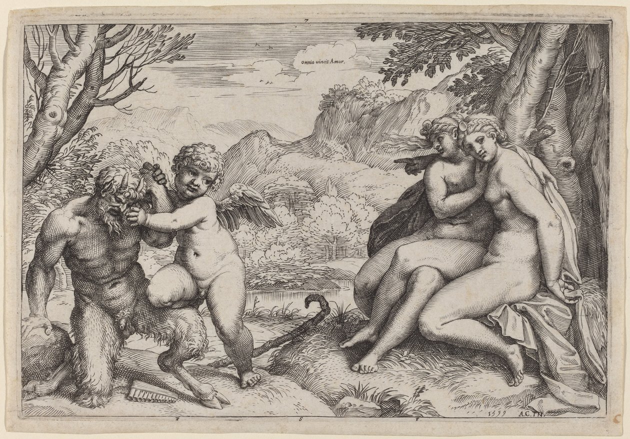 Pan zkrocení Eros od Agostino Carracci