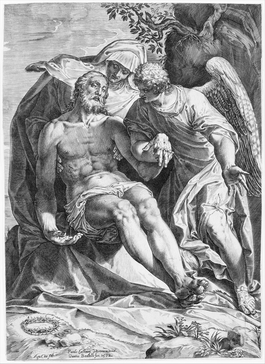 Pieta, Kristus podpíraný Pannou a andělem vpravo, 1582. od Agostino Carracci